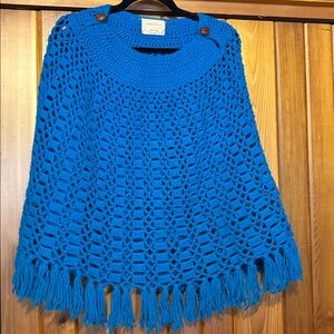 Dark turquoise Crochet Poncho Sweater! Handmade!